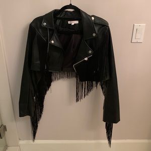 Dolls kill fringe faux leather jacket